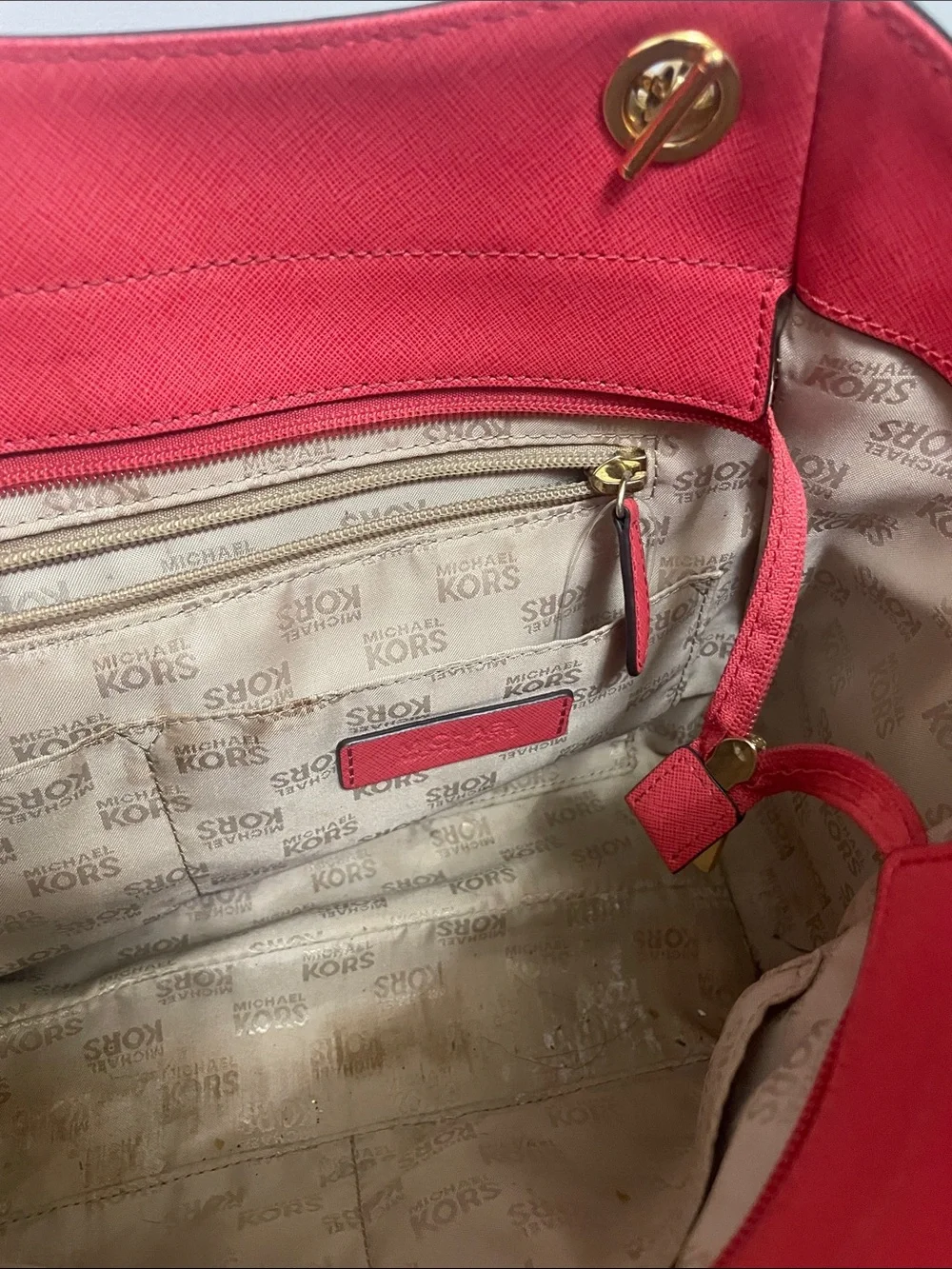 Michael Kors Coral-Red Saffiano Chain-Handle Tote with Wallet - Picture 5 of 8